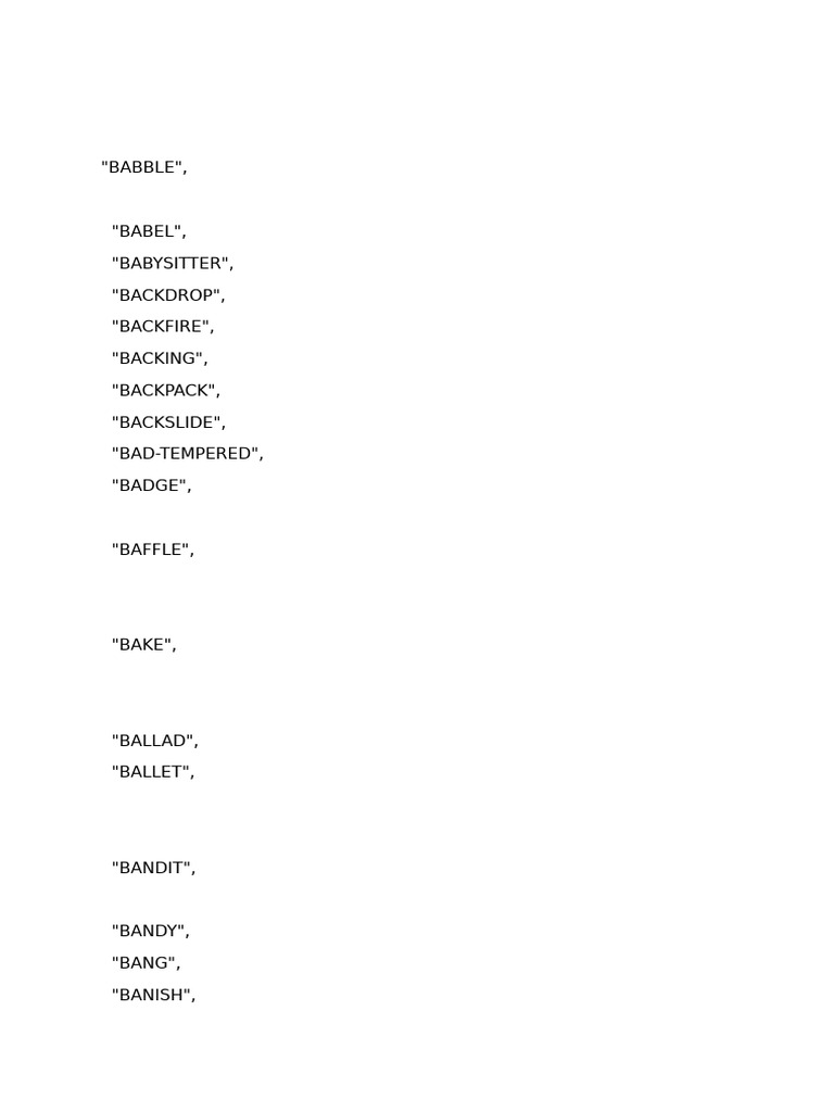 Comprehensive List of Words Starting with B | PDF