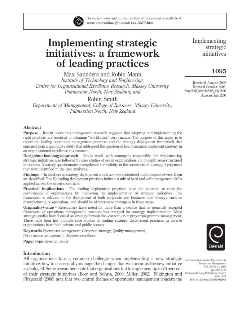 D5 Implementing Strategic Initiatives a Framework of Leading Practices ...