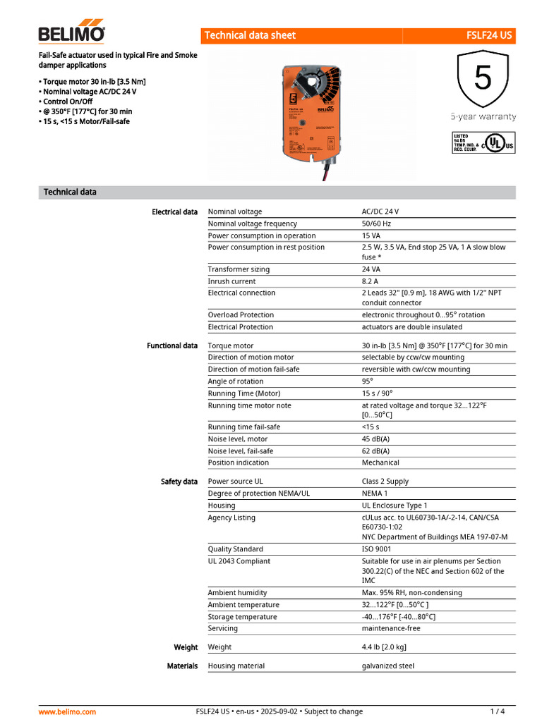 Belimo FSLF24 Fail-Safe Actuator Data | PDF | Electronics | Electrical ...