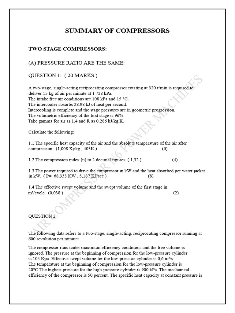 Two-Stage Compressor Calculations Guide | PDF | Energy Technology ...