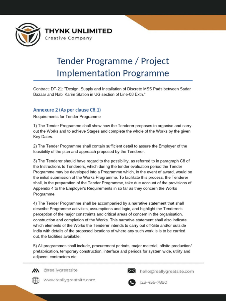 Tender Programme for Line-08 Extension | PDF
