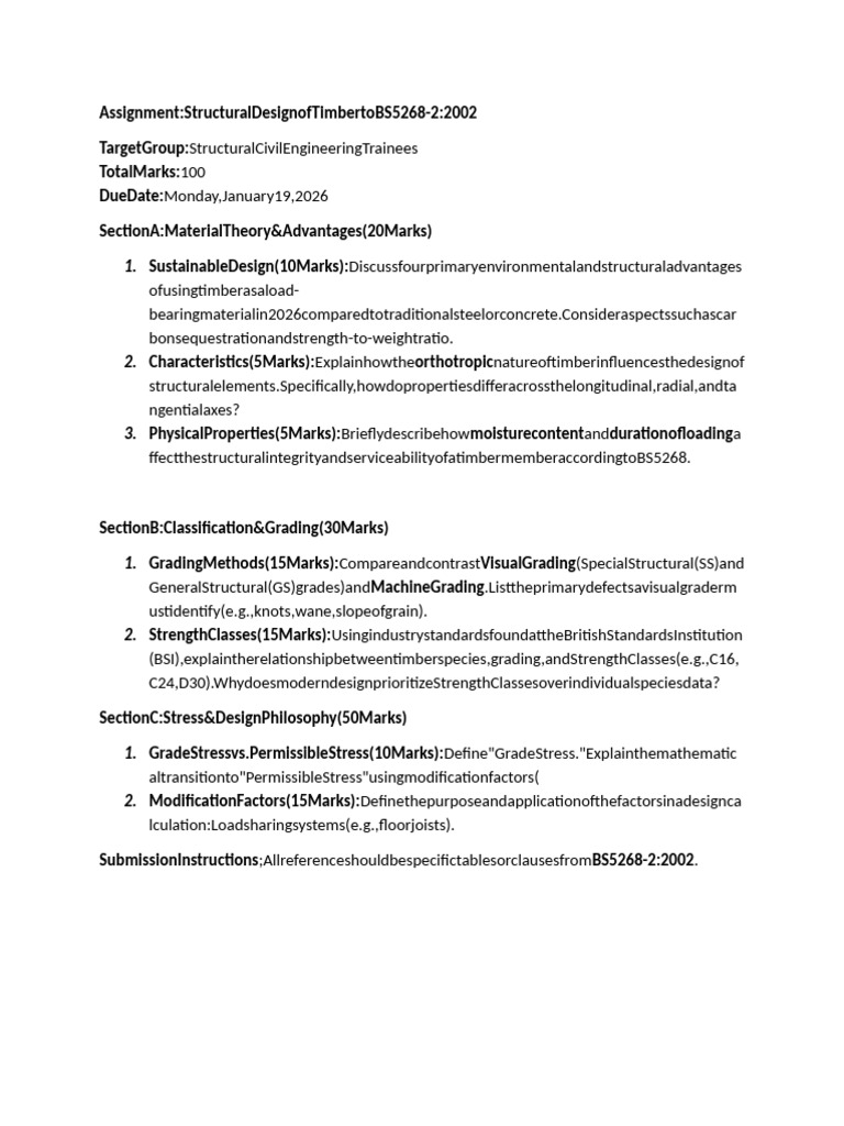 Timber Structural Design Assignment Guide | PDF