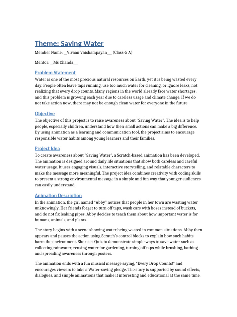 Save Water: Engaging Scratch Animation | PDF | Scratch (Programming ...