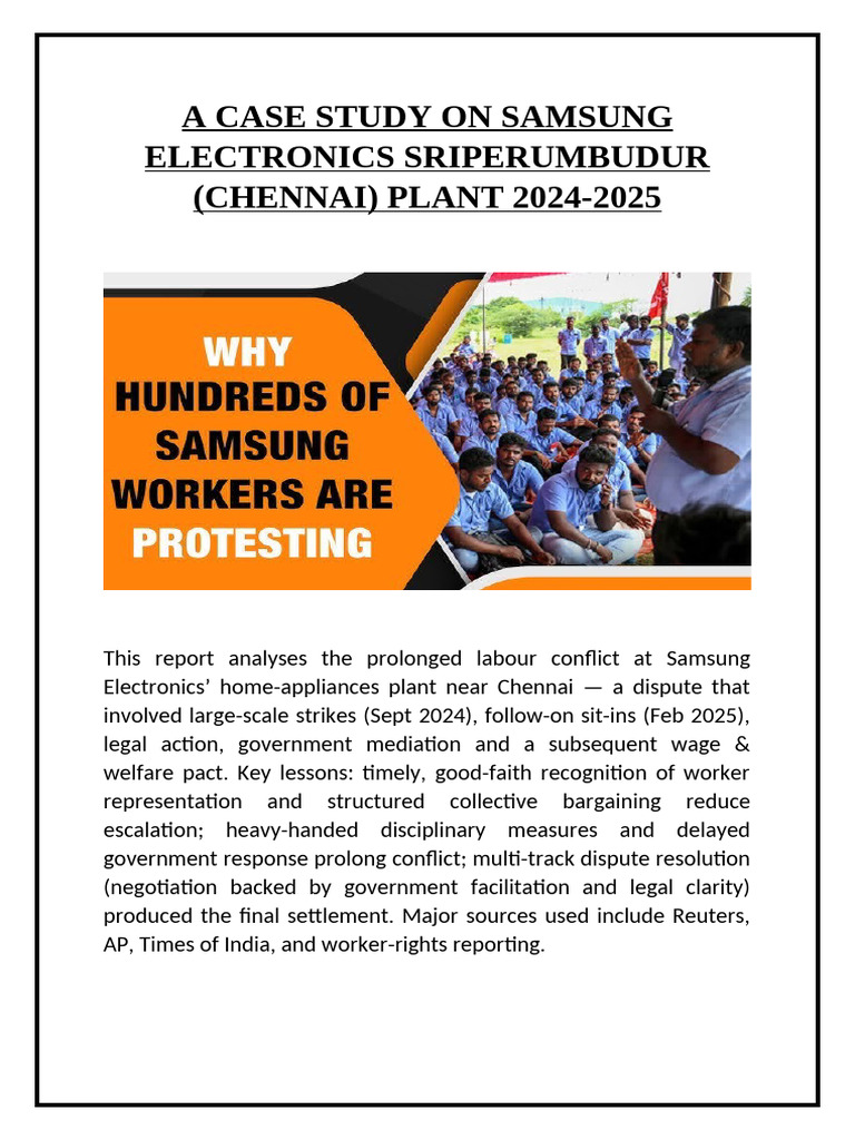 Samsung Electronics Labor Conflict Case Study | PDF | Strike Action ...