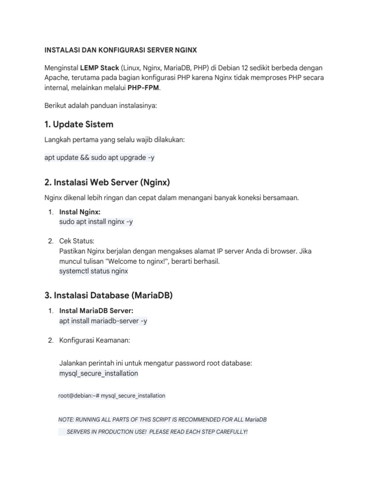 Panduan Instalasi Nginx di Debian 12 | PDF