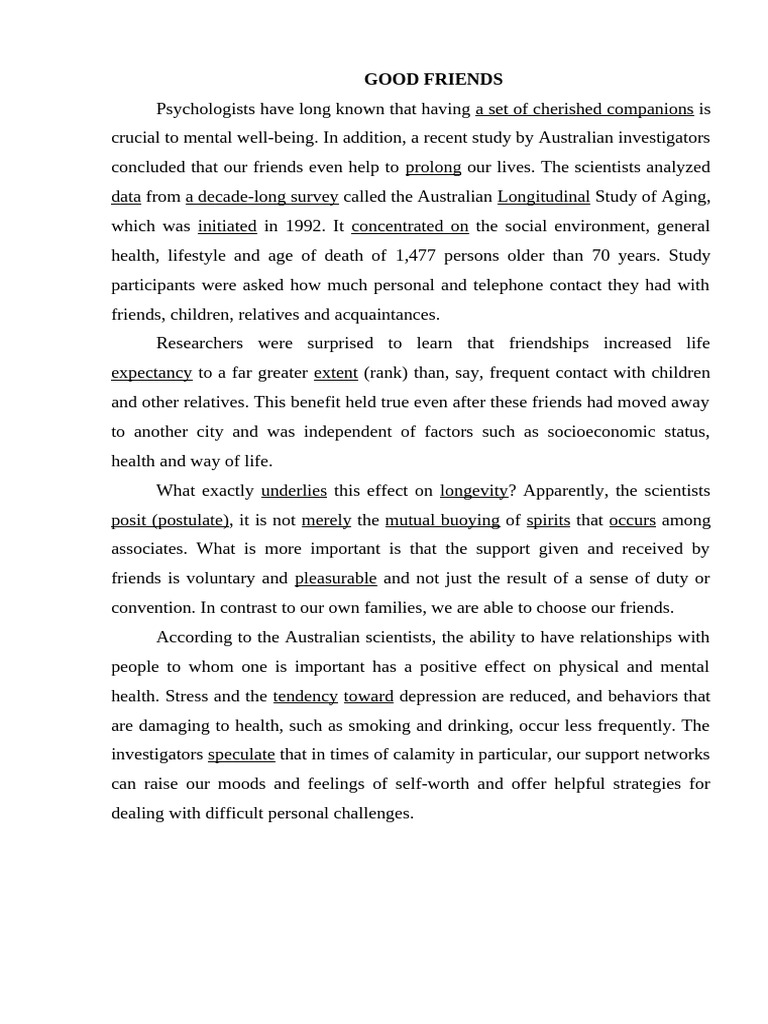 Benefits of Friendship on Longevity | PDF