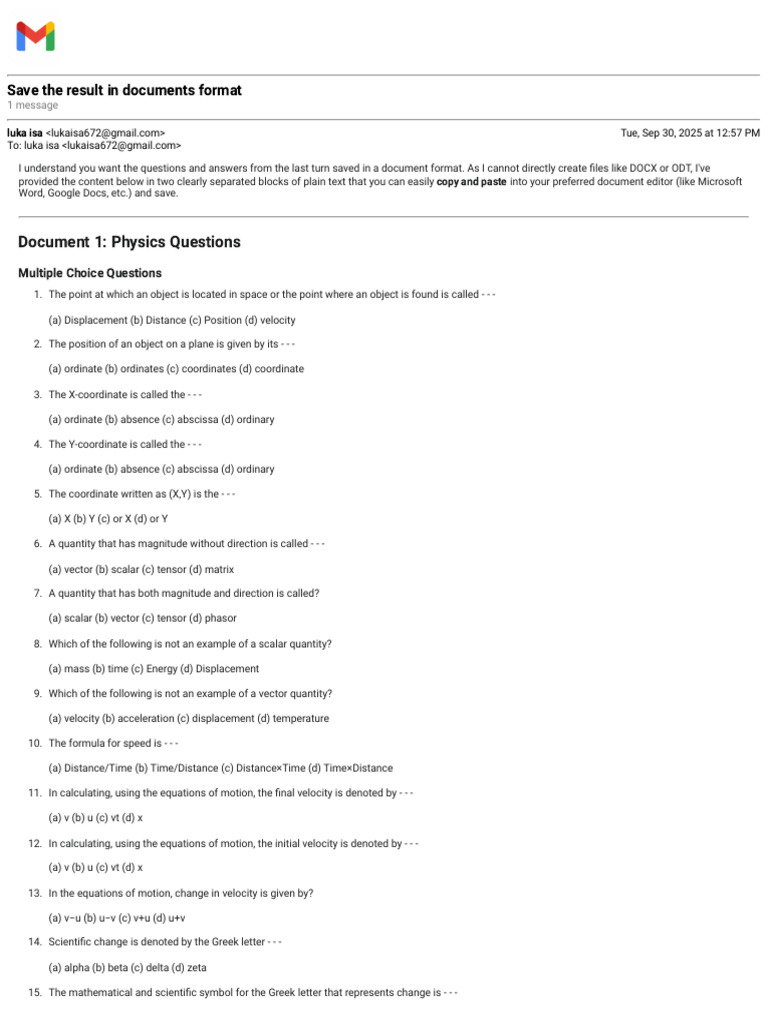 Physics Questions and Answers Document | PDF | Velocity | Equations Of ...
