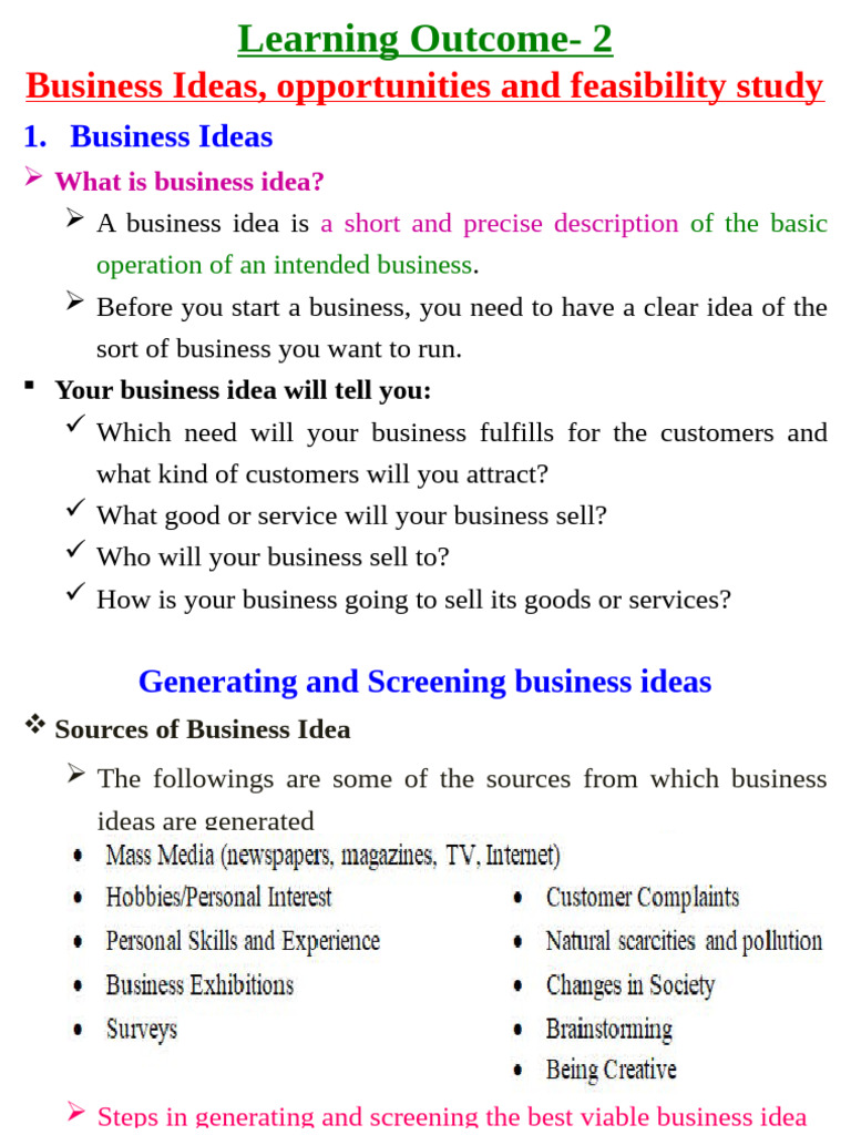 Business Ideas and Feasibility Study Guide | PDF | Feasibility Study ...