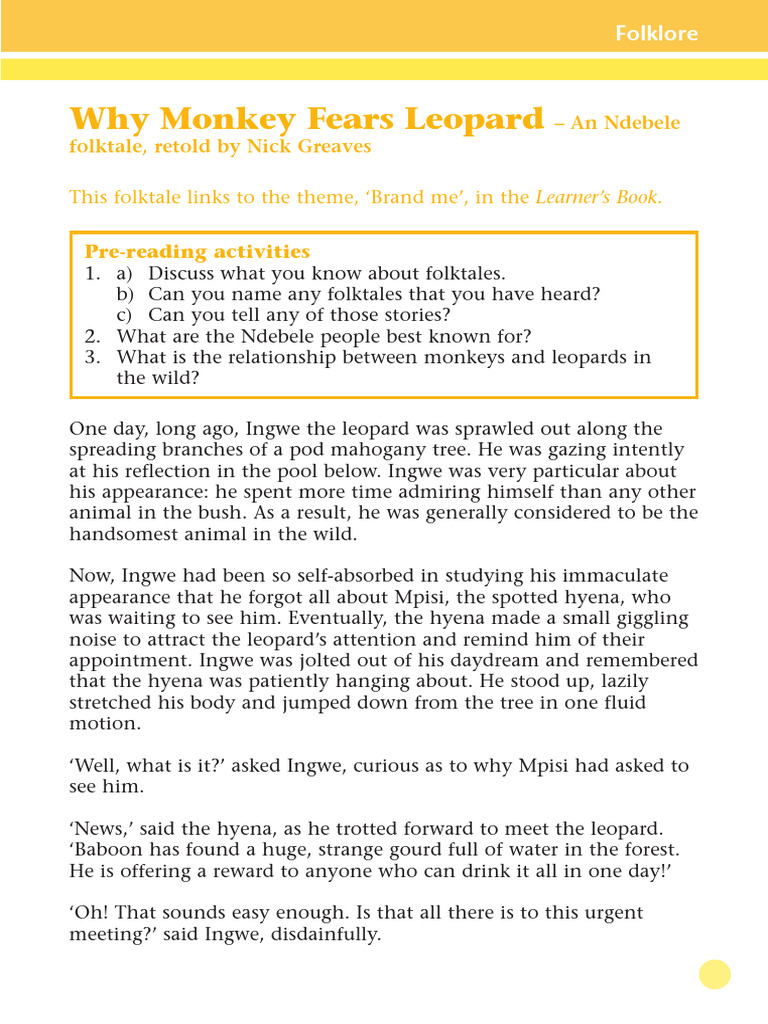 Ndebele Folktale: Monkey vs. Leopard | PDF | Mammals Of Africa