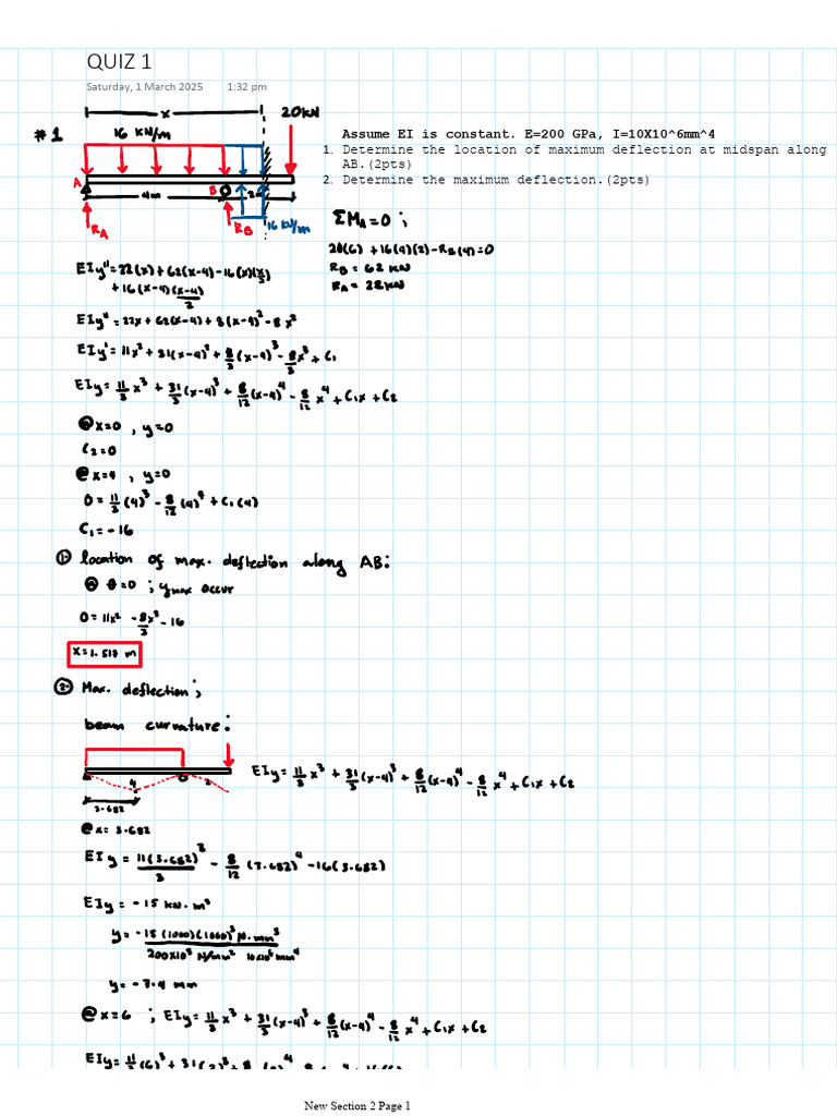 Maximum Deflection of Beams Calculation | PDF