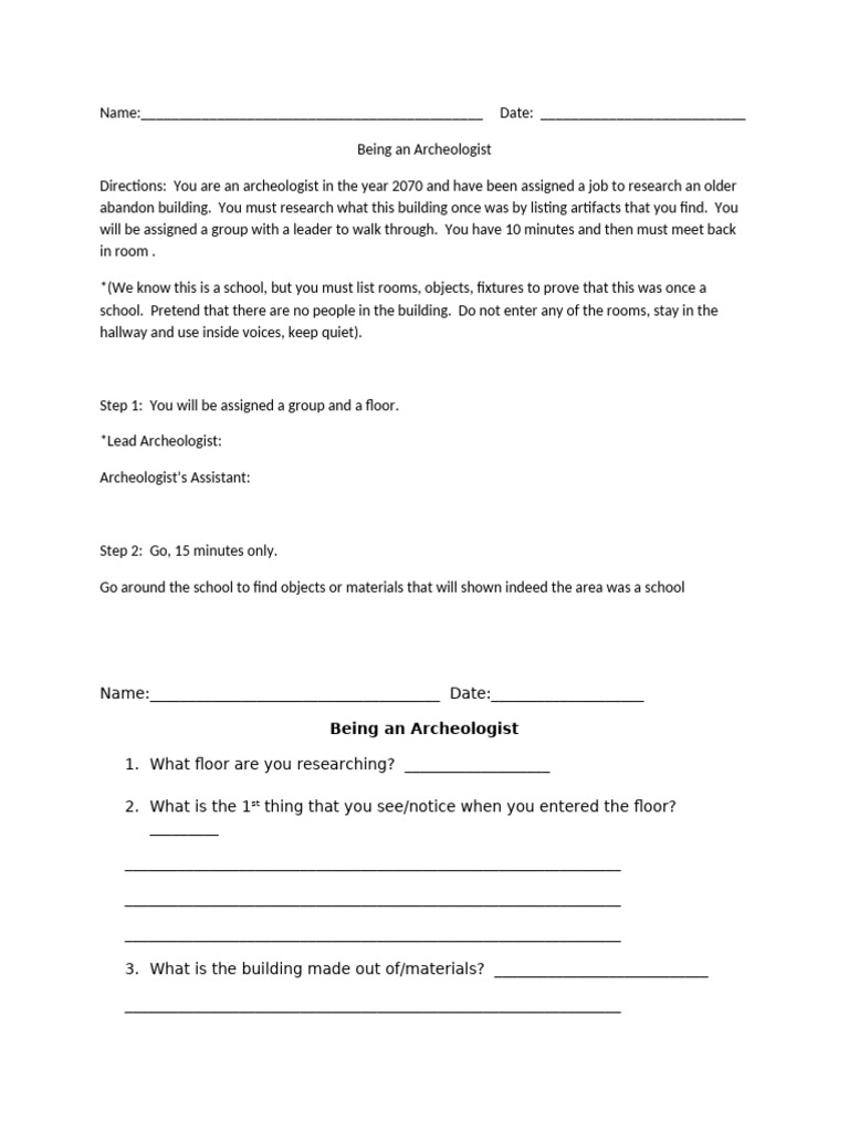 Archeology Project: Exploring a School | PDF