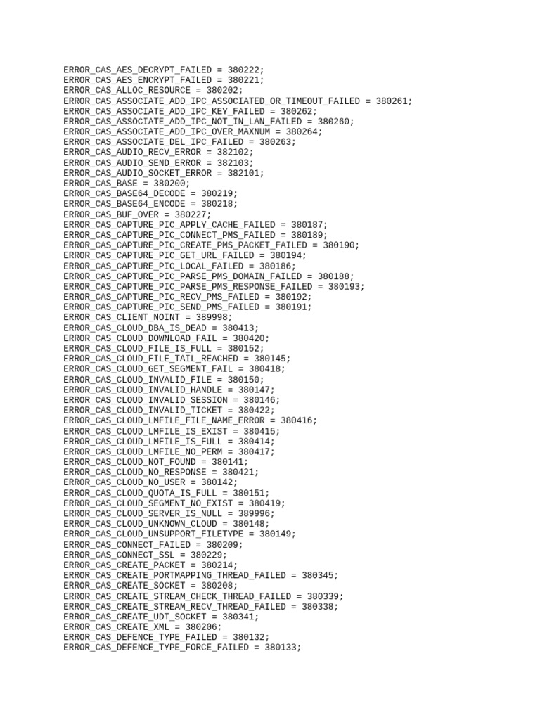 CAS Error Codes and Descriptions | PDF