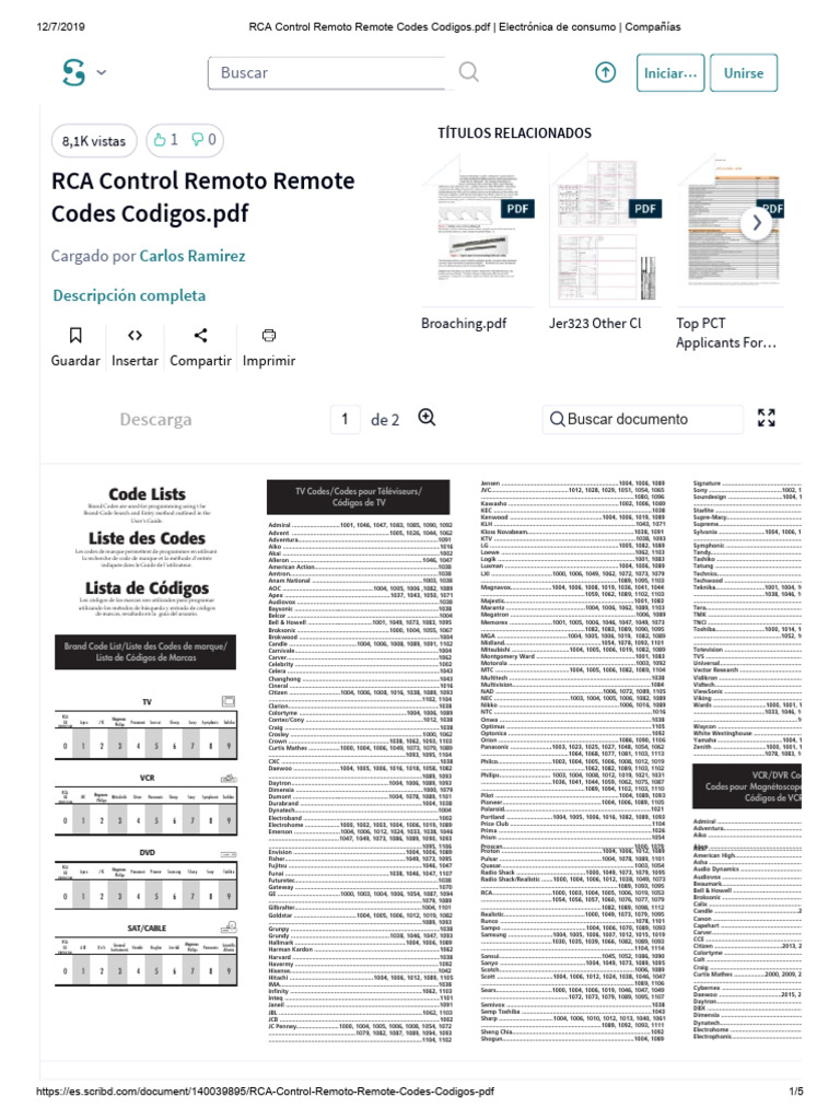 RCA Control Remoto Remote Codes Codigos.pdf _ Electrónica de consumo ...