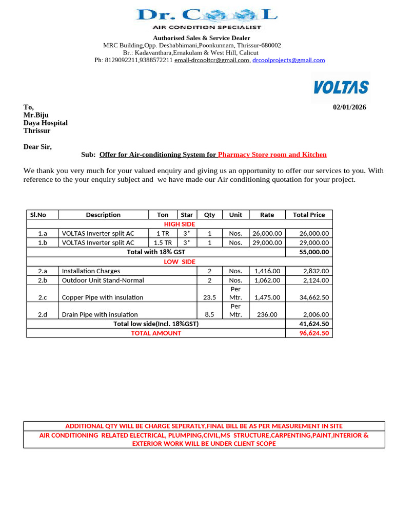 Air Conditioning Quotation for Pharmacy | PDF | Air Conditioning ...