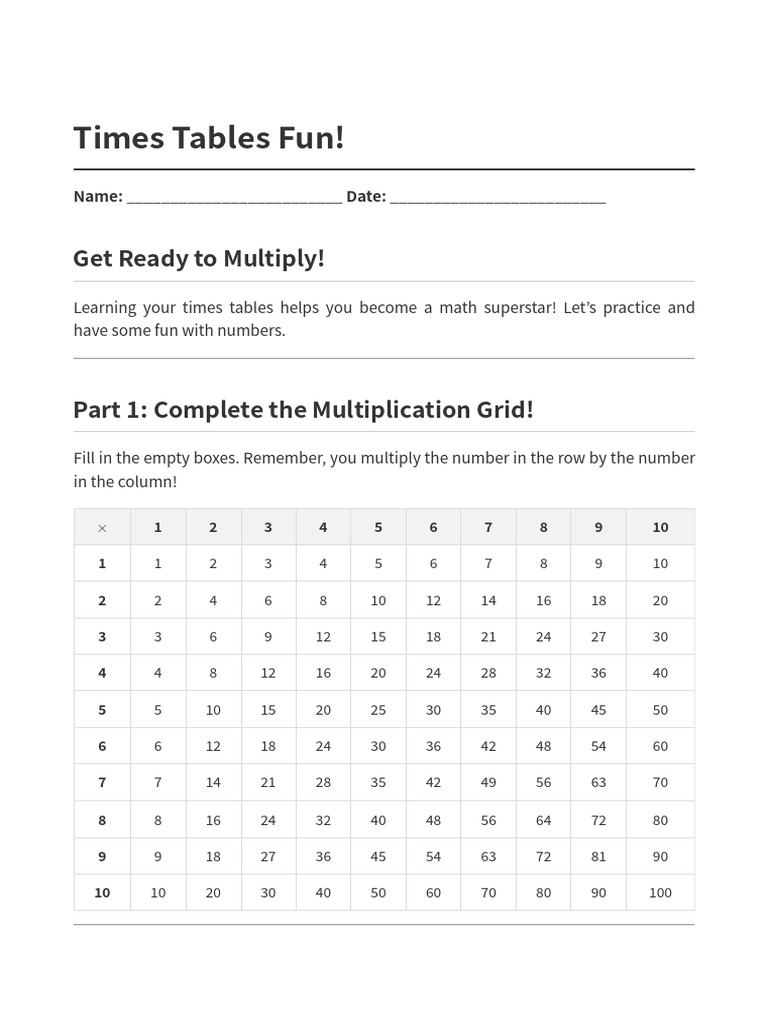 Fun Times Tables Practice Worksheet | PDF | Chess Openings | Chess Theory