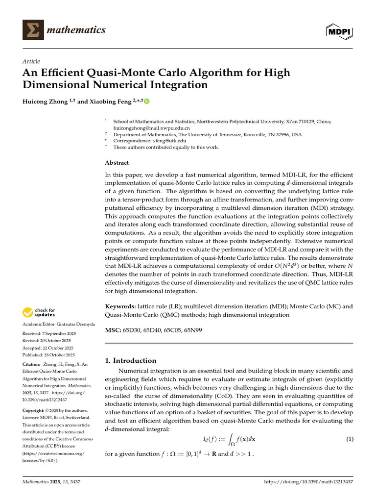 Mathematics 13 03437 v2 | PDF | Integral | Monte Carlo Method