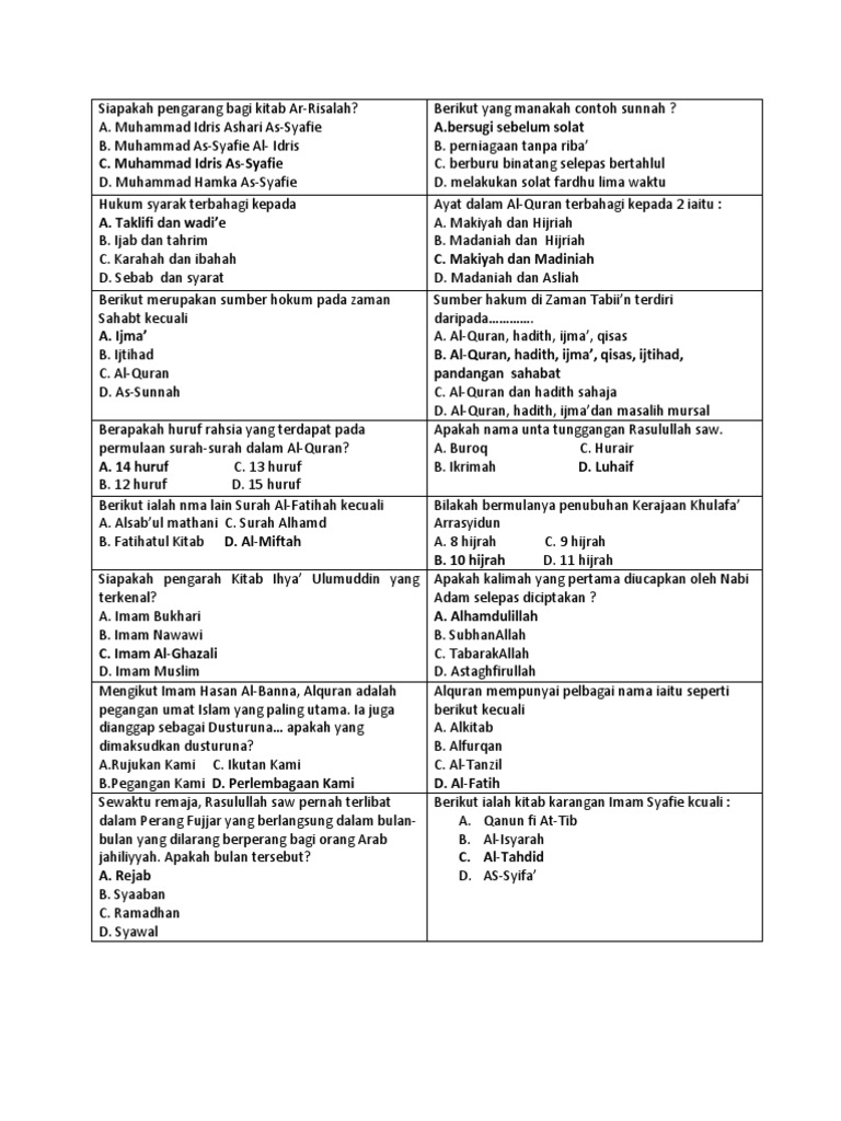 Soalan Untuk Kuiz Pengetahuan Am Islam Pdf