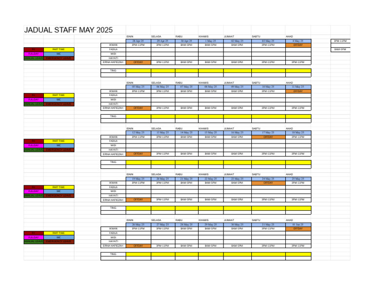 Staff Schedule May 2025 | PDF