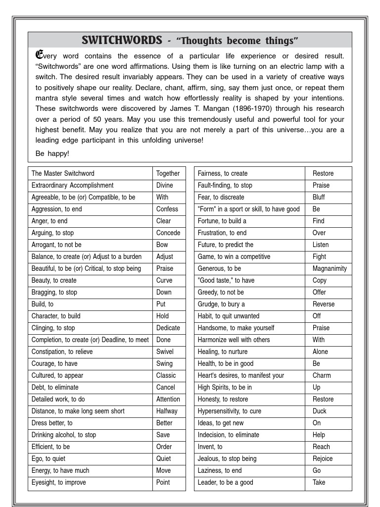Switch Words PDF Psychological Concepts