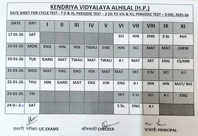 2025-26 Test Schedule for Classes I-XI | PDF