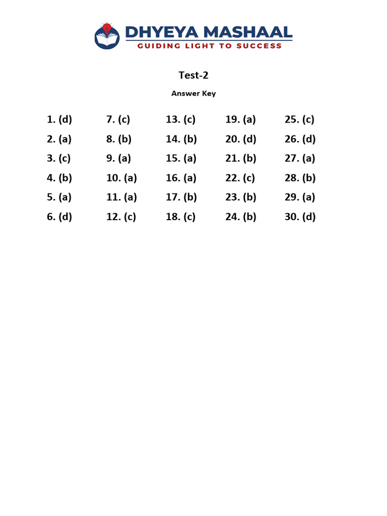 Test-2 Answer Key Summary | PDF