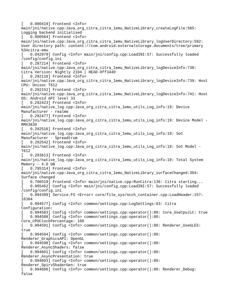 Citra Emulator Log Analysis | PDF | Computer Architecture | Computing