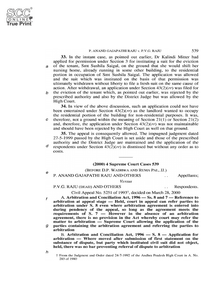 (D) 5. P Anand Gajapati Raju v PVG Raju (2000 SC) Arb SCC Copy | PDF ...