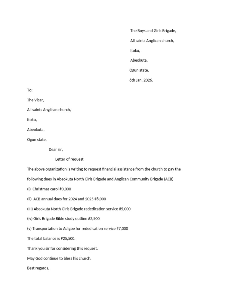 Request for Financial Assistance from Church | PDF