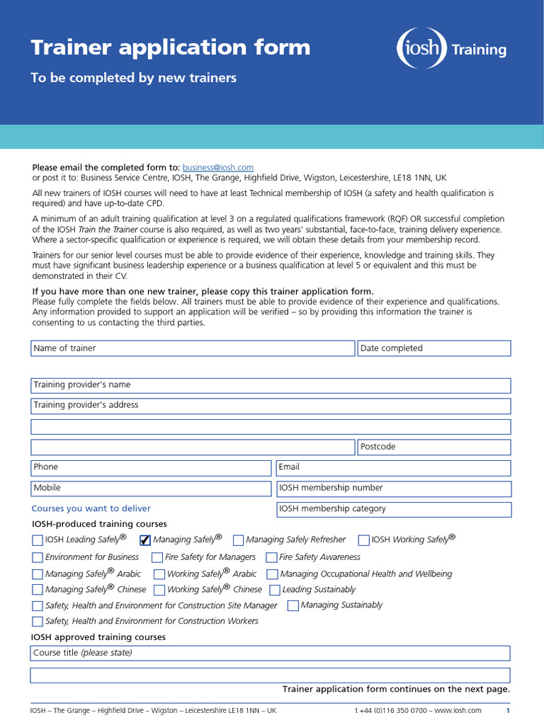 New Trainer Application Form (005) | PDF | Occupational Safety And ...