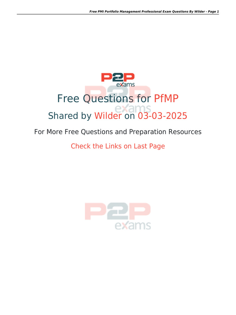 Free PfMP Exam Questions by Wilder | PDF | Investment Management | Business