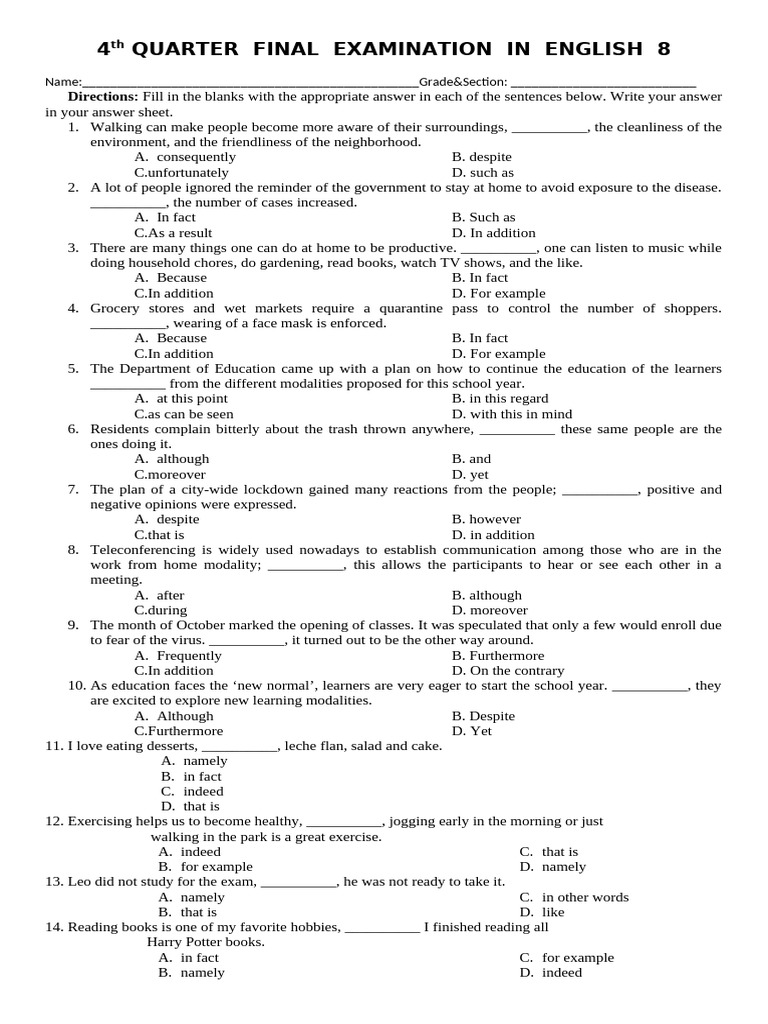 English 8 Final Exam Review Guide | PDF