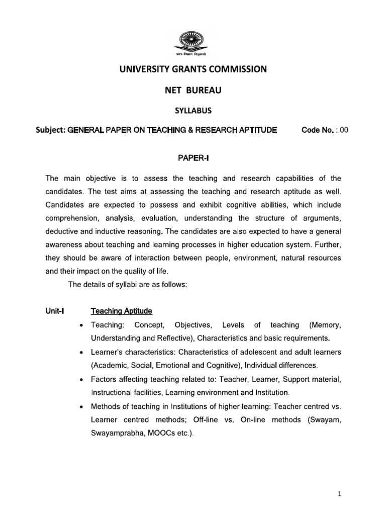 UGC NET Paper-1 Syllabus | PDF