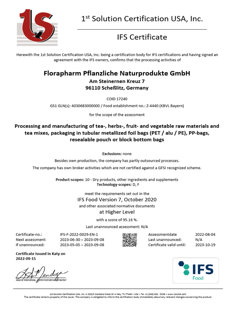 IFS Zertifikat_gültig Bis 19.10.2023_ENG | PDF | Food Industry