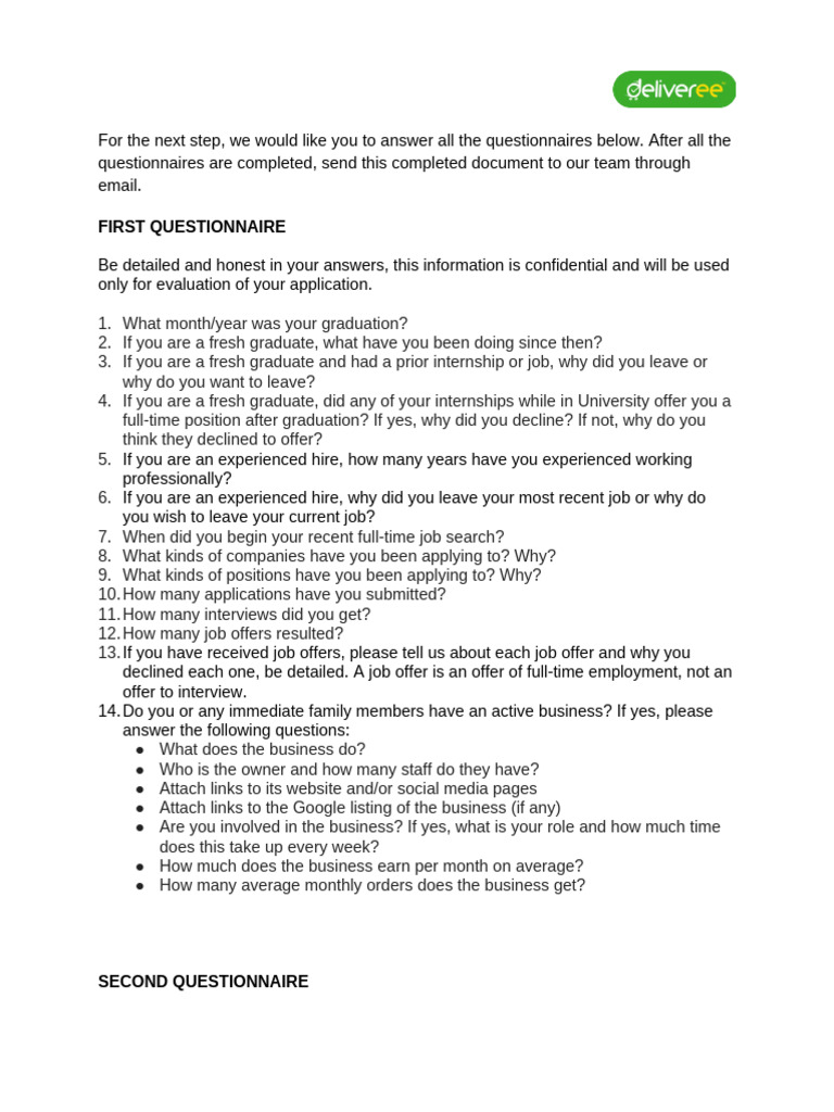 Job Application Questionnaire Guide | PDF