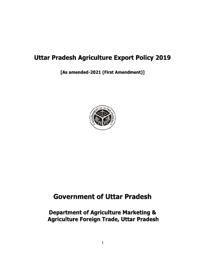 Uttar Pradesh Agriculture Export Policy 2019 | PDF