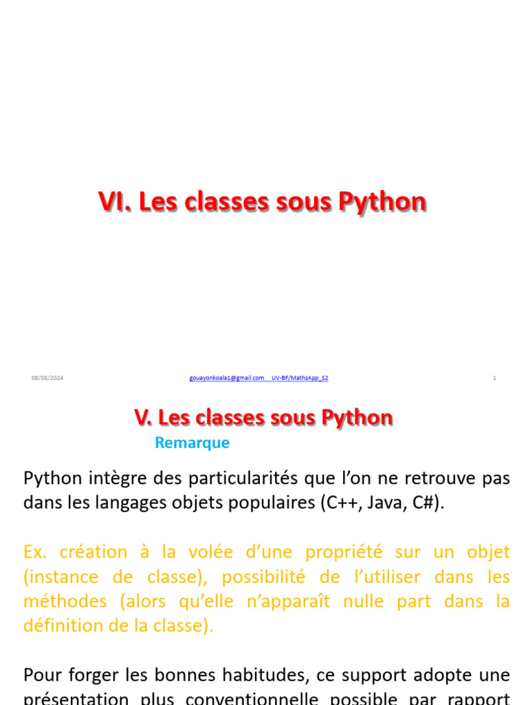 Classes et objets en Python : Guide complet | PDF | Classe ...