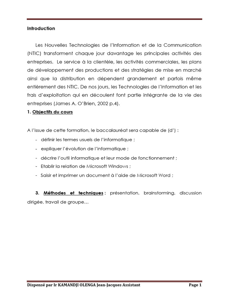 Introduction aux NTIC et Bureautique | PDF | Microsoft Word | Informatique