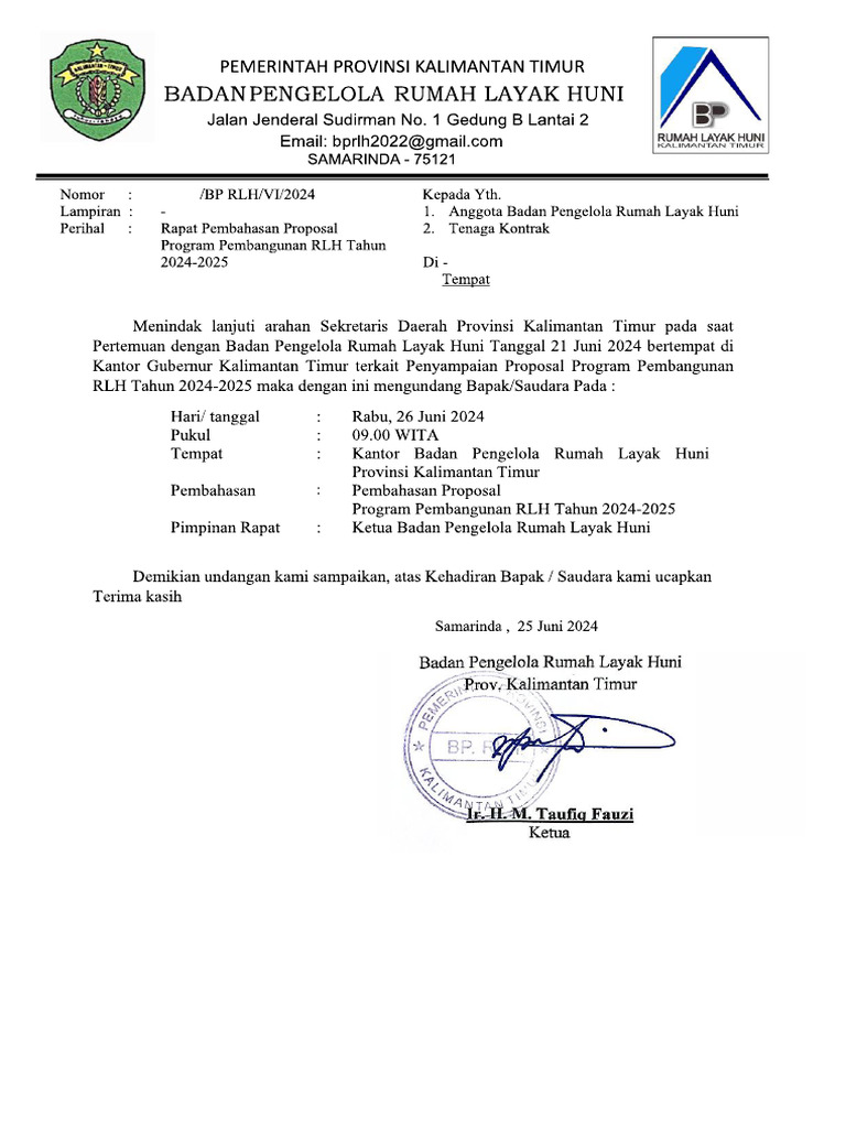 Draft Undangan Rapat 26 Juni. | PDF