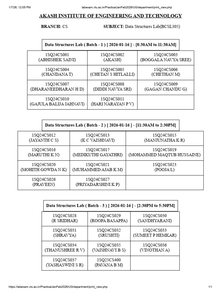 Data Structures Lab Schedule 2026 | PDF