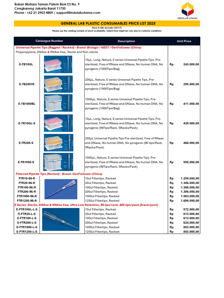 2025 Lab Plastic Consumables Price List | PDF | Laboratory Equipment