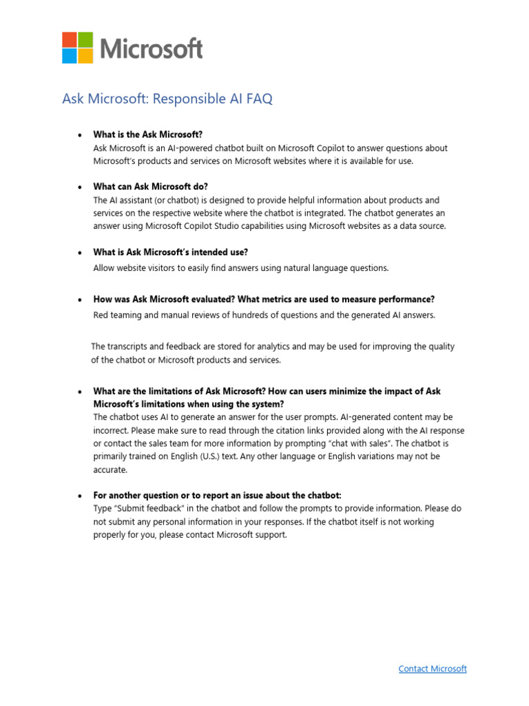 Ask Microsoft: AI Chatbot Overview | PDF