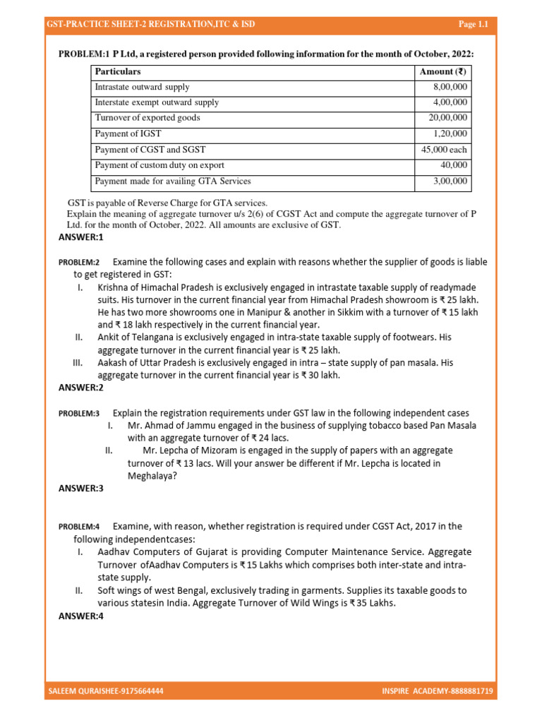 GST Registration Practice Problems | PDF | Value Added Tax | Taxes