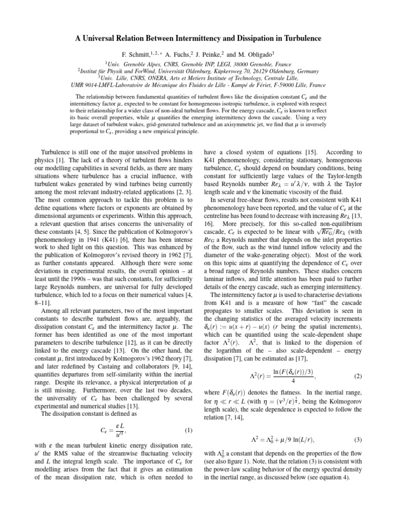 Intermittency and Dissipation in Turbulence | PDF | Turbulence | Physics