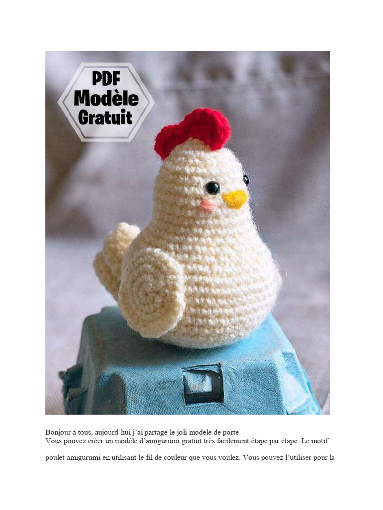 Modèle gratuit de poulet amigurumi | PDF | Amigurumi | Échecs