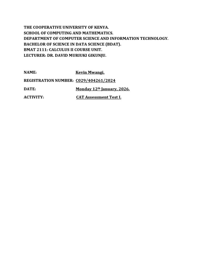 BDAT Calculus II CAT Assessment 2026 | PDF