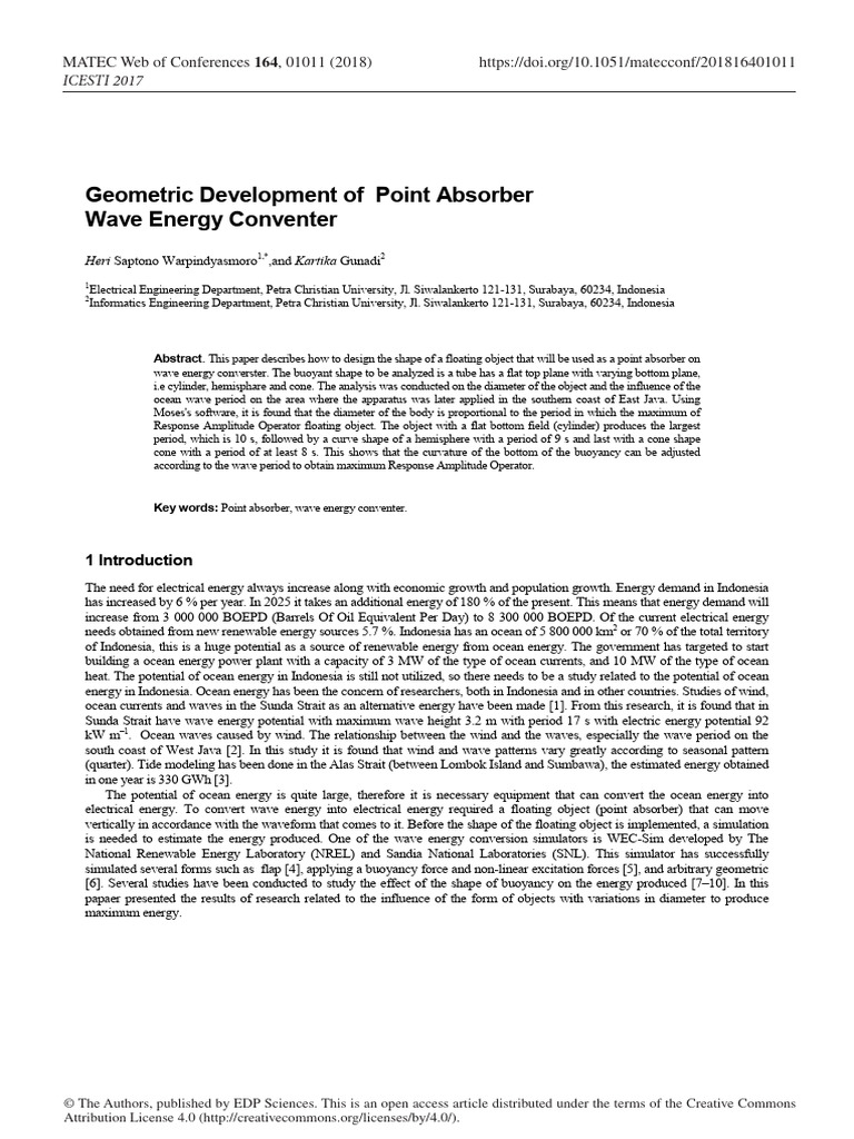 Geometric Design of Point Absorber for Wave Energy | PDF | Buoyancy | Force