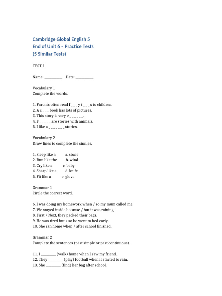 Cambridge Global English 5 Practice Tests | PDF