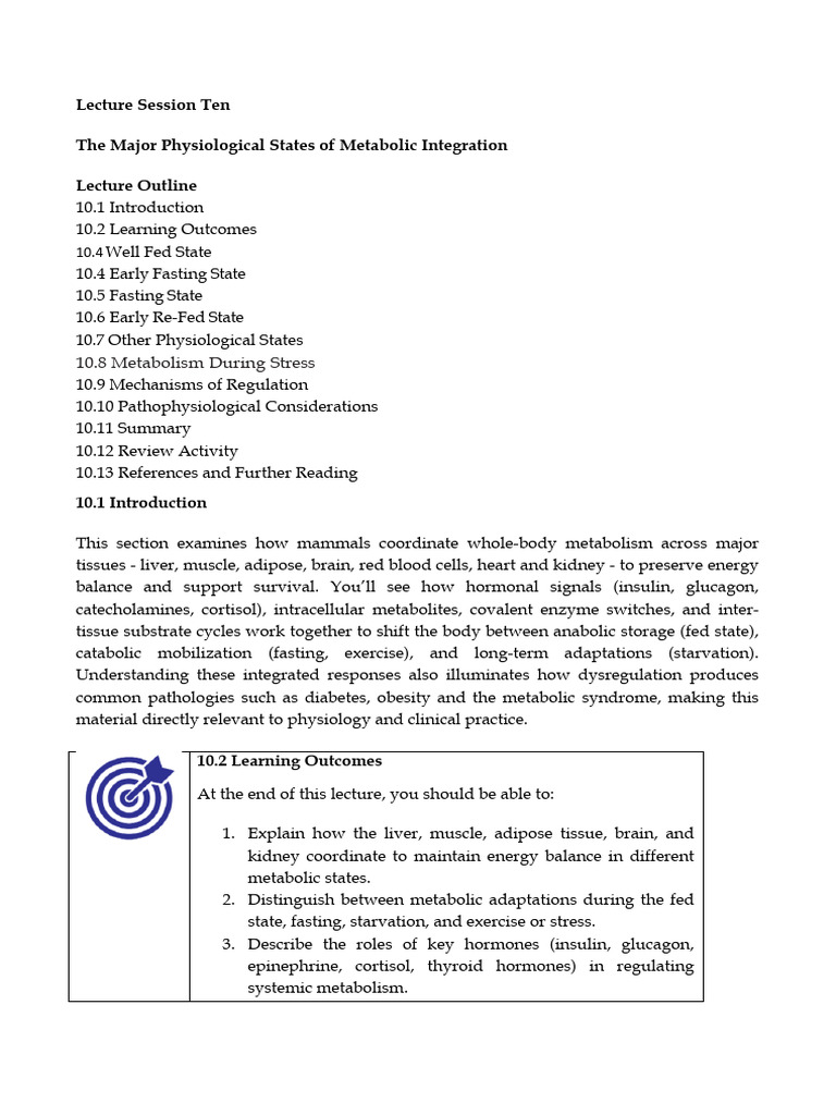 Metabolic Integration in Physiological States | PDF | Glycogen | Metabolism