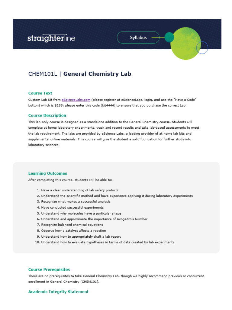 General Chemistry Lab Course Overview | PDF | Molecules | Gases