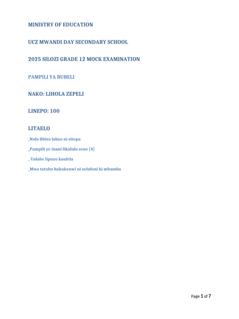 2025 Siloz Grade 12 Mock Exam Guide | PDF